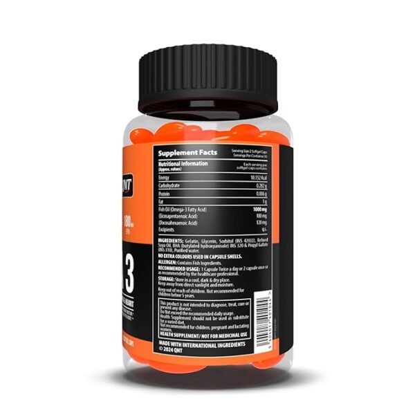 QNT Omega 3 1000mg 60 Softgels | with 180 mg EPA & 120 mg DHA | Nordic Island fish oil | Helps Improve Brain & Heart function - Image 2