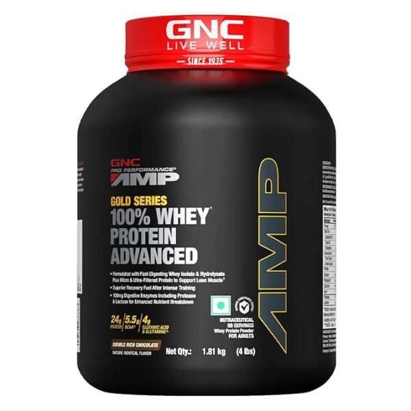 GNC AMP Gold Series Whey Protein Advanced | Formulated in USA | Double Rich Chocolate| 4 lbs
