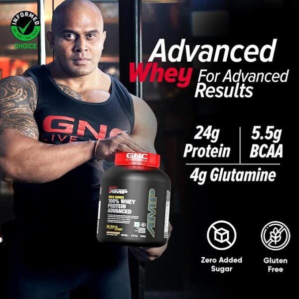 GNC AMP Gold Series Whey Protein Advanced | Formulated in USA | Double Rich Chocolate| 4 lbs - Image 2