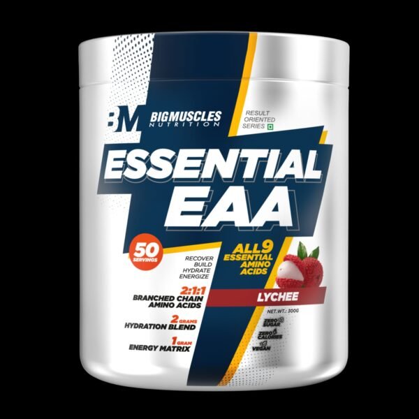 Bigmuscles Nutrition Essential EAA [30 Servings, Lychee] | All 9 Essential Amino Acids with Electrolyte & Energy Matrix [180g]