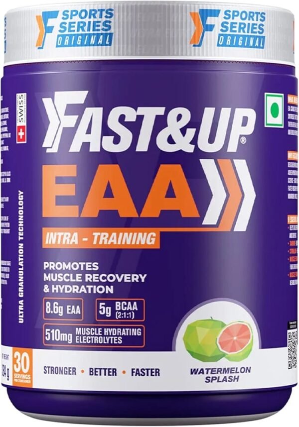 FAST&UP EAA Intra - Training/Workout drink Powder(EAAx9) with BCAA+Electrolyte Blend+ helps provide Muscle Recovery|Hydration|Performance All 9 Essential Amino Acid- 30 servings (Watermelon), Purple