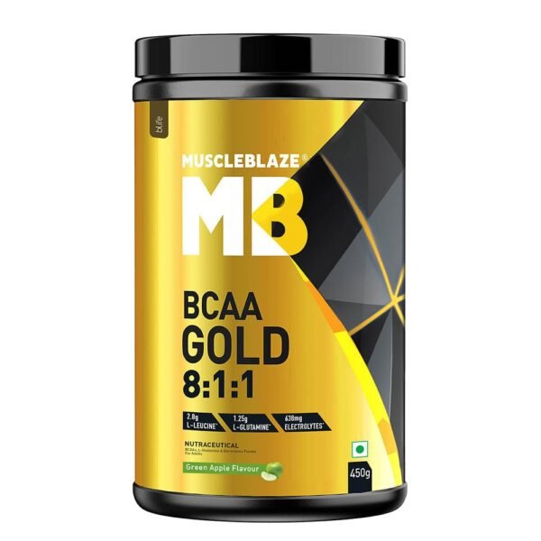 MuscleBlaze Bcaa Gold 8:1:1 Powder (Green Apple, 450G, 30 Servings) | With Higher Leucine, Electrolytes & Glutamine