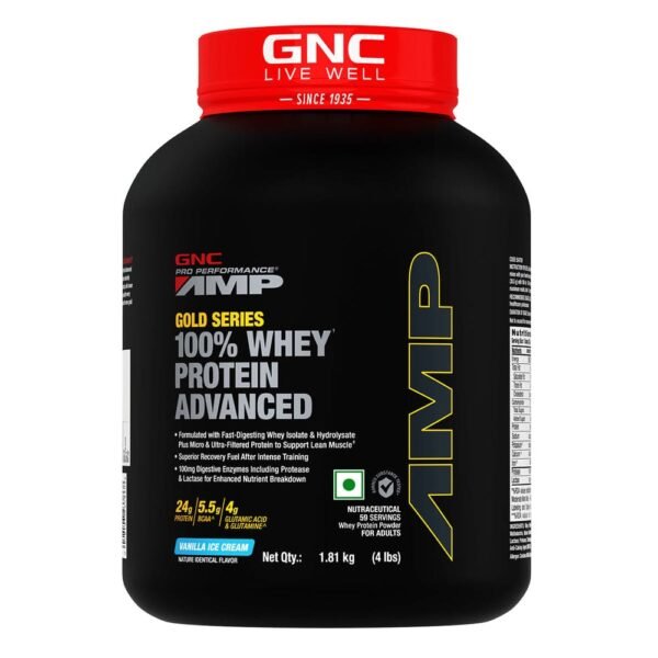 GNC AMP Gold Series Whey Protein Advanced – Vanilla Ice Cream (4 lbs)