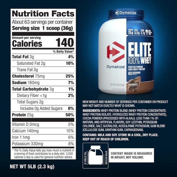 Dymatize Nutrition Elite 100% Whey Protein – Rich Chocolate (5 Lbs) - Image 2
